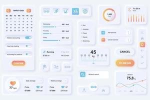 User interface elements for fitness mobile app neumorphic design UI elements template vector