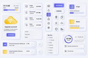 User interface elements for cloud technology mobile app neumorphic design UI elements template vector