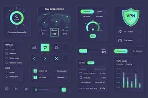 elementos de la interfaz de usuario para la aplicación móvil del servicio vpn plantilla de elementos de ui de diseño neumorfico vector