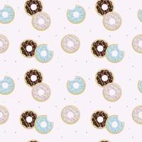 Donut day. Seamless pattern of bitten donuts in icing and sprinkling on pink background vector