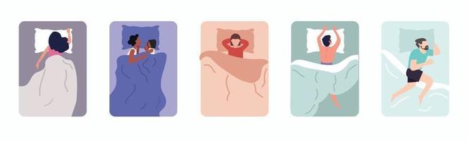 Sleeping Poses Set  flat isolated vector