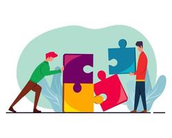 people connecting puzzle for teamwork metaphor illustration in flat style vector