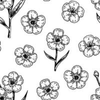 Spring flowers seamless pattern with hand drawn design elements. Vector illustration in sketch stile.