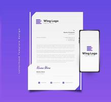 Modern Business Letterhead Template Design in Purple Gradient and  Futuristic Concept With Smartphone on Side vector