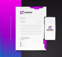 Modern Business Letterhead Template Design in Colorful Futuristic Concept With Smartphone on Side vector