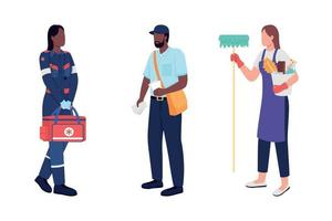 Key workers flat color vector faceless character set