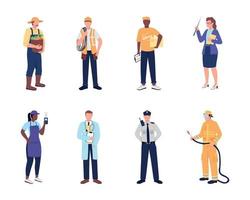 Essential worker flat color vector faceless character set