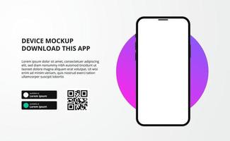 landing page banner advertising for downloading app for mobile phone, 3D smartphone device mockup. Download buttons with scan qr code template. vector