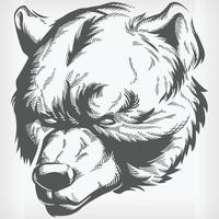 Silhouette Brown Grizzly Bear Head Stencil Front View Vector Drawing