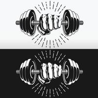 Silhouette Fist Gripping Bodybuilding Dumbbells Stencil Vector Drawing