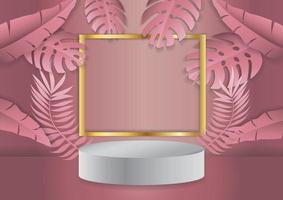 podium display with Tropical leaf background vector