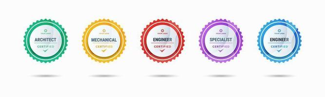 Certified badge logo design for company training badge certificates to determine based on criteria. Set bundle certify colorful vector illustration.