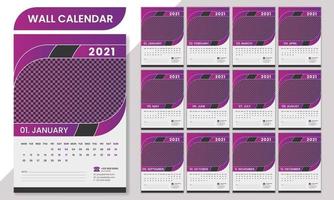 Diseño de plantilla de calendario de pared profesional mínimo 2021. vector