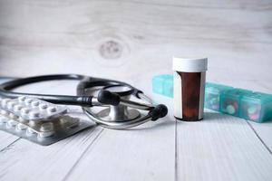 Medical items on a table photo