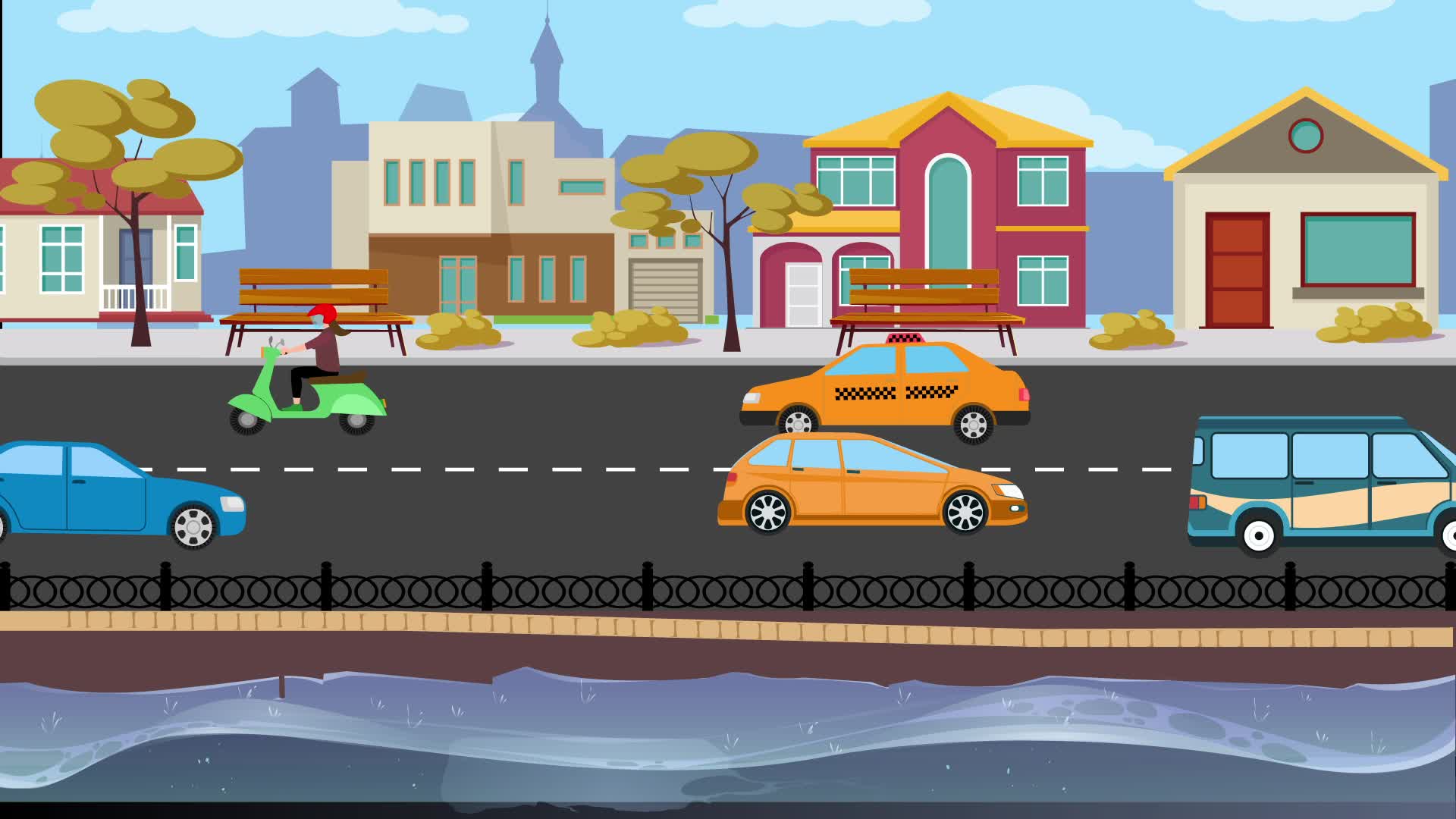 Cartoon City Road Stock Video Footage for Free Download