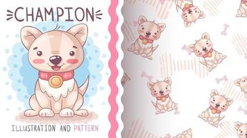 Perro de personaje de dibujos animados divertido con corazón - patrón sin costuras vector