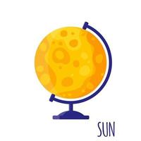 Vector cartoon illustration with desktop school Sun globe isolated on white background.