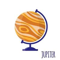 Vector cartoon illustration with desktop school Jupiter globe isolated on white background.
