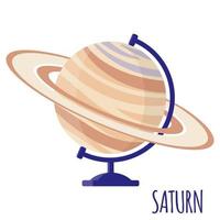 Ilustración de dibujos animados de vector con globo de Saturno de escuela de escritorio aislado sobre fondo blanco.