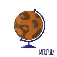 Vector cartoon illustration with desktop school Mercury globe isolated on white background.