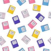 Vector cartoon seamless pattern with colorful notebooks on white background for web, print, cloth texture or wallpaper.