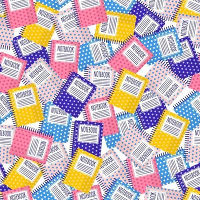 Vector cartoon seamless pattern with colorful notebooks for web, print, cloth texture or wallpaper.
