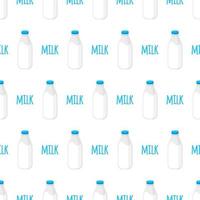Vector seamless pattern with glass transparent milk bottle isolated on white background