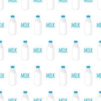 Vector seamless pattern with glass transparent milk bottle isolated on white background