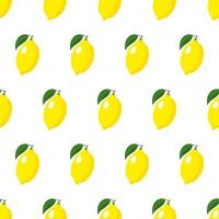Vector seamless pattern with whole yellow ripe lemon with leaves isolated on white background