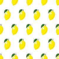 Vector seamless pattern with whole yellow ripe lemon with leaves isolated on white background