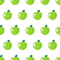 Vector seamless pattern with whole green apple fruit with leaves isolated on white background