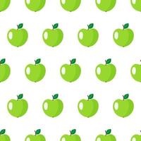 Vector seamless pattern with whole green apple fruit with leaves isolated on white background