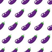 Vector seamless pattern with whole ripe purple eggplant isolated on white background