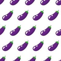 Vector seamless pattern with whole ripe purple eggplant isolated on white background