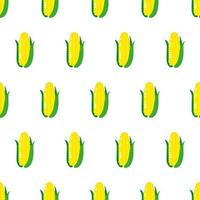 Vector seamless pattern with whole ripe yellow corn with leaves isolated on white background