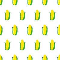 Vector seamless pattern with whole ripe yellow corn with leaves isolated on white background