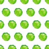 Vector seamless pattern with whole round green cabbage isolated on white background