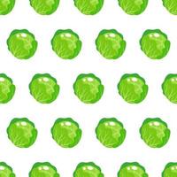 Vector seamless pattern with whole round green cabbage isolated on white background