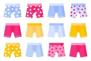 conjunto de diferentes tipos y colores de calzoncillos boxer para hombres. vector