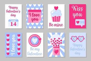 juego de tarjetas de color rosa, blanco y azul para el día de San Valentín o una boda. diseño plano vectorial aislado sobre fondo gris vector