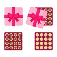 Square pink box of chocolates for Valentine's Day. vector