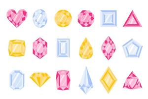 Set of different type and color of precious stones or gems. vector