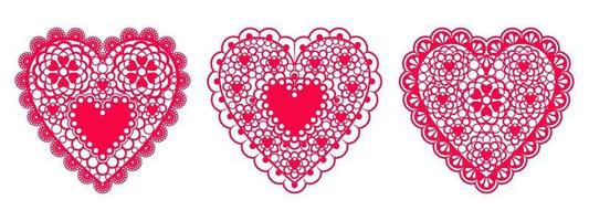 conjunto de corazones de encaje de papel para boda de elemento de diseño o tarjetas de San Valentín, invitaciones, etc. diseño plano vectorial.