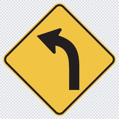 Curved Left Traffic Road Sign