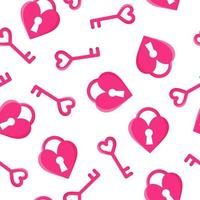 Seamless pattern of pink key and heart lock for the wedding or Valentine's Day. vector