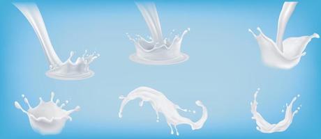 conjunto de salpicaduras de leche realista vector