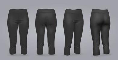 Women black leggings mockup in front and back view, isolated on a gray background. 3D realistic vector illustration