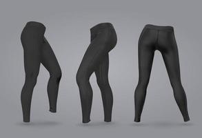 Women black leggings mockup in front and back view, isolated on a gray background. 3D realistic vector illustration