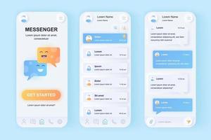 kit de diseño de aplicación móvil neomórfica único de mensajería en línea vector