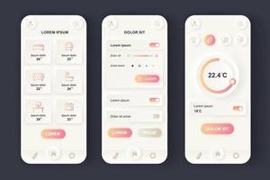 Smart Home unique neomorphic mobile app design kit vector